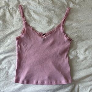 Divided Dusty Pink Ribbed Lace-Trim Cami